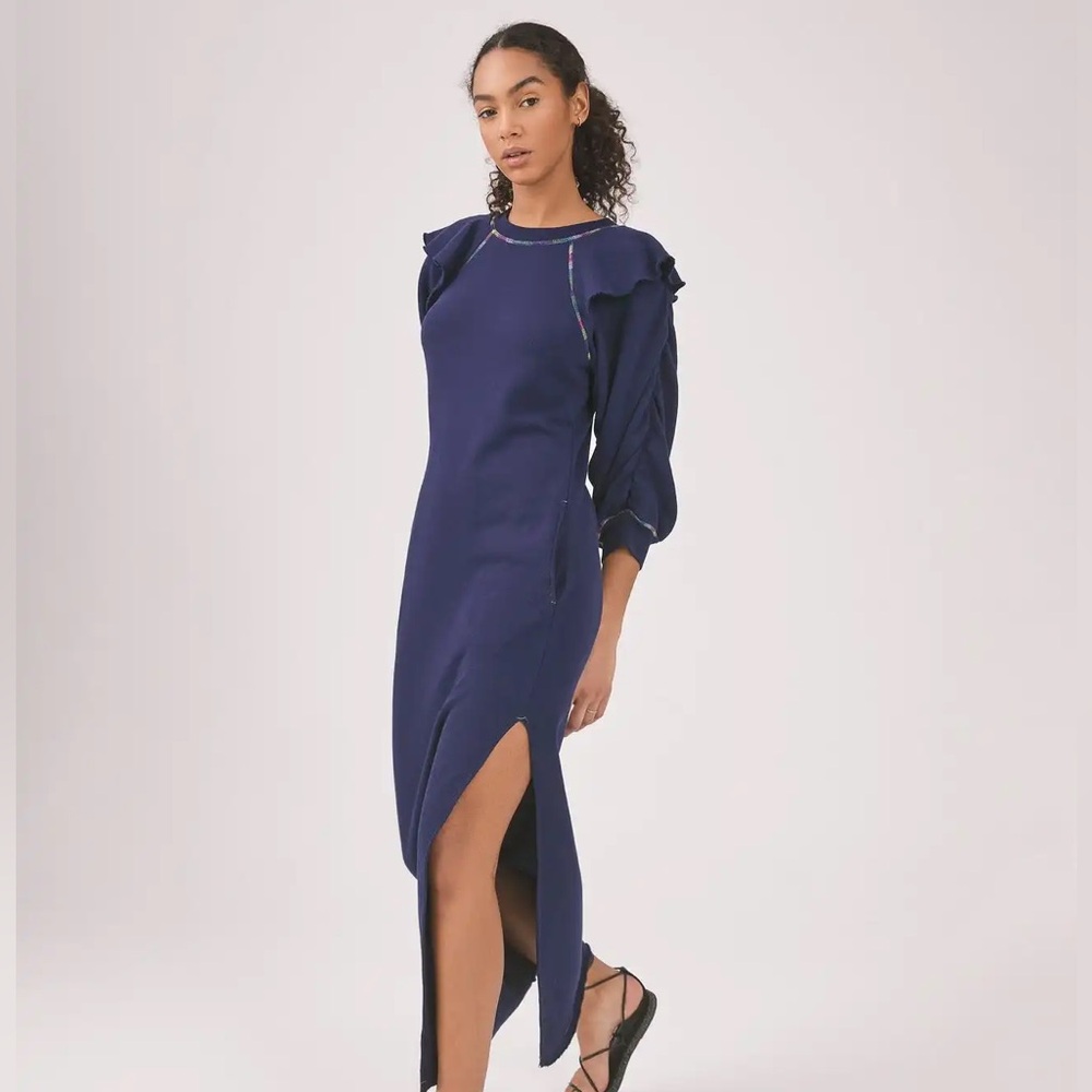 Something Navy Maxi Ruffle Sweatshirt Dress Sz XS
